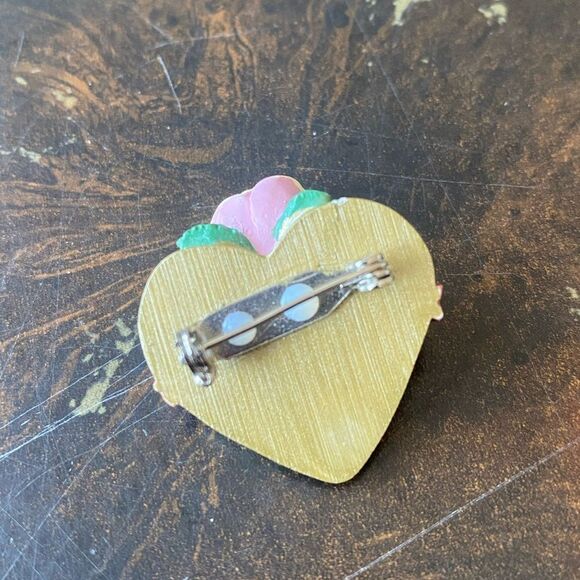Vintage #1 Grandma Heart and Rose Brooch Pin - Picture 2 of 4